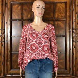 Brick Red Medallion Lantern Sleeve Top